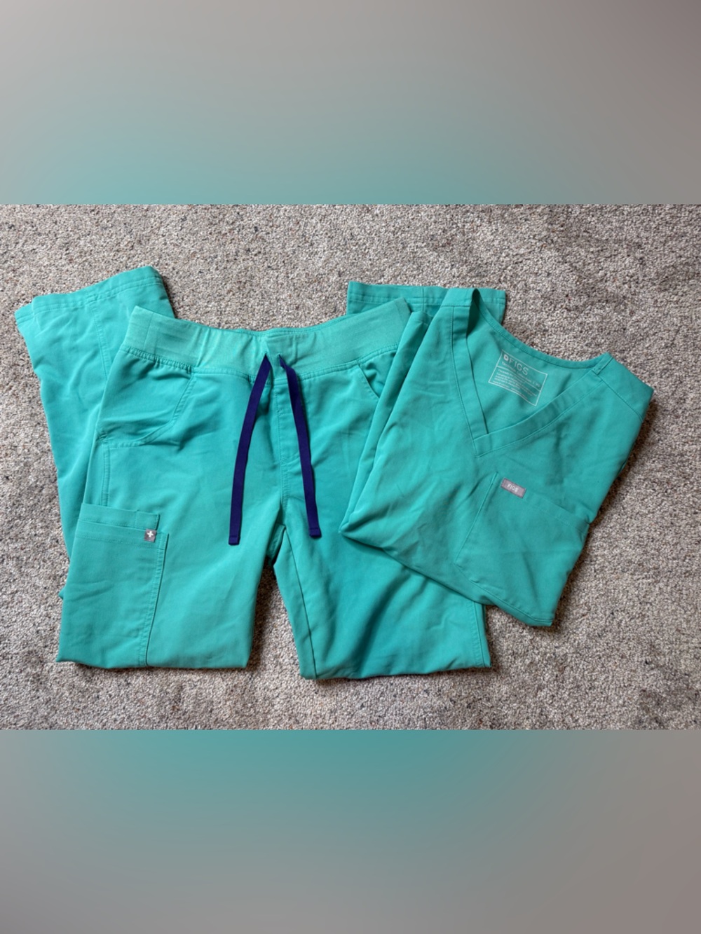 Figs Teal Scrub Set with Navy Drawstring